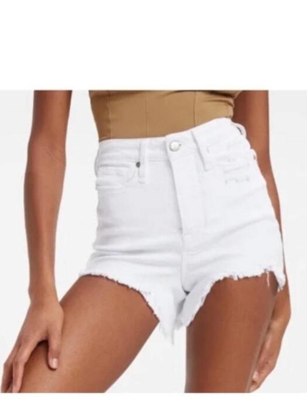 Good American White Frayed Denim Shorts